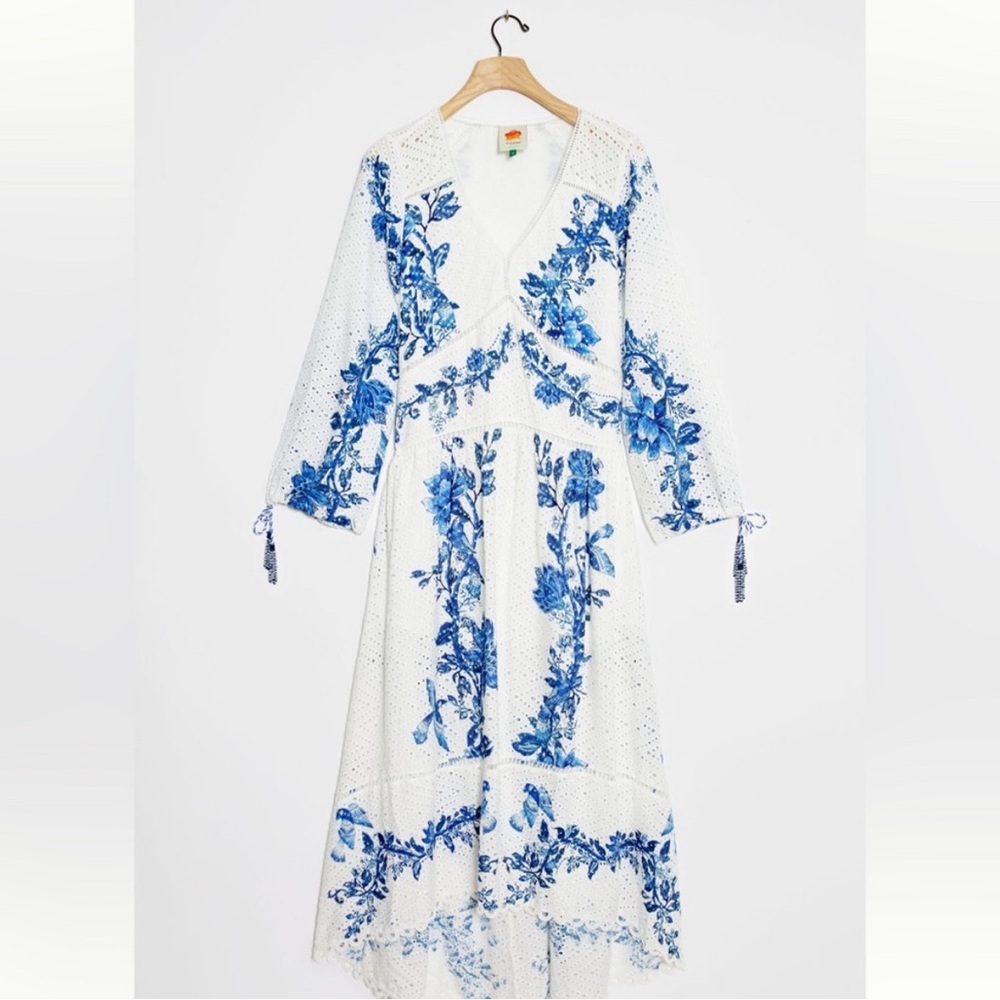 FARM Rio White and Blue Floral Dress